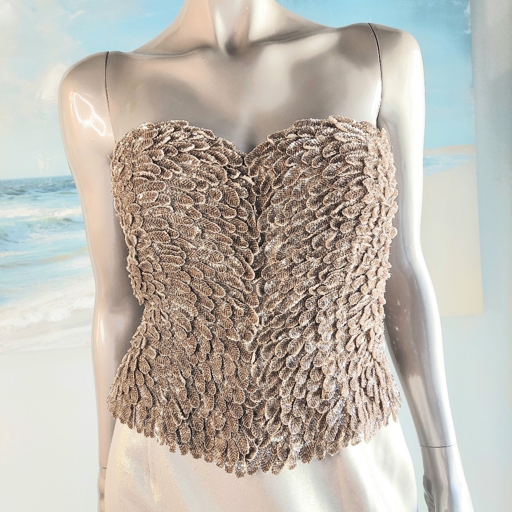 *$8,000 OSCAR DE LA RENTA SILK GLOWING BEAUTY GOLDEN BEAD RUNWAY GOWN US 10 - Picture 4 of 15